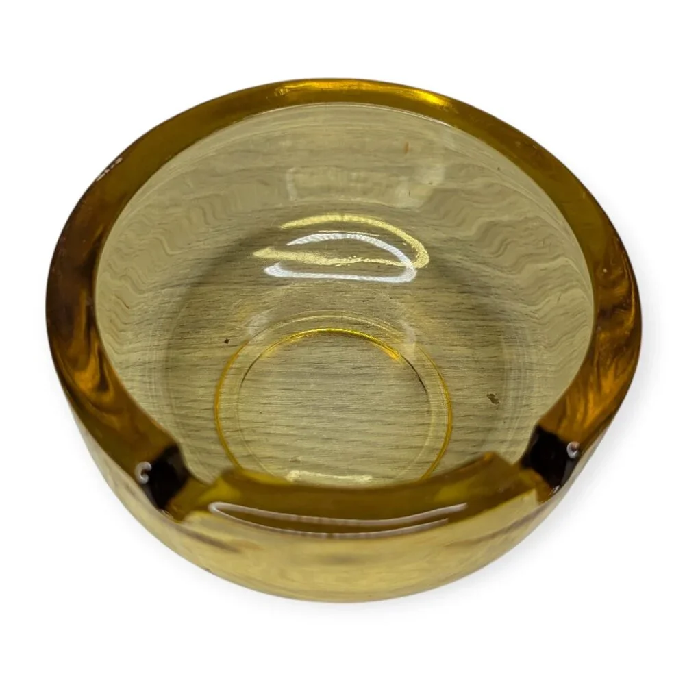 Vintage Amber Glass Round Ashtray 4